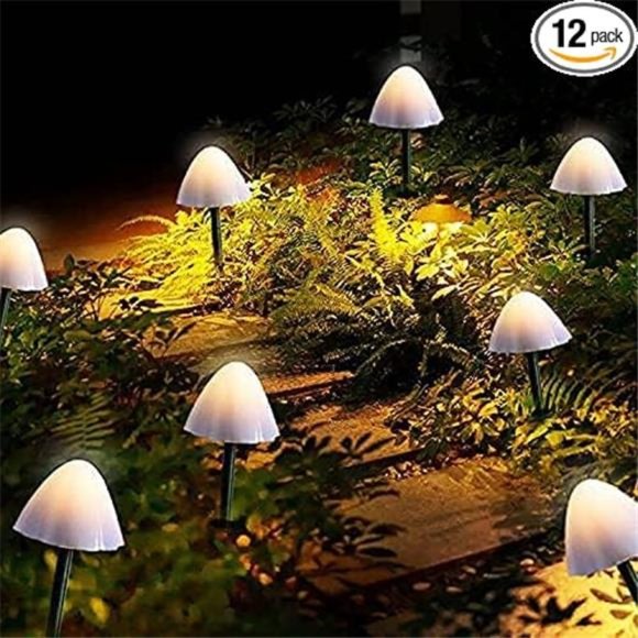 Outdoor Solar Garden Light,Set of 12Mini Solar Mushroom Light Outdoor Waterproof - Picture 1 of 6